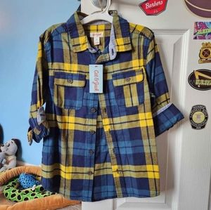 Cat & Jack Blue/Yellow Plaid Boys S(6/7) button down long sleeve shirt
